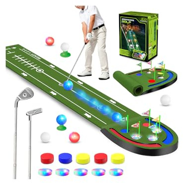 VATOS Golf Putting Mat Indoor for Kids - Golf Game Set with LED Balls, Glow Holes, Irons & Putters, Portable Putting Green Outdoor for Home Backyard Party, Golfs Toy Gifts for Kids 6-14