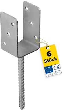 DMX - Supports de poteau en U - Lot de 6 ancrages de poteau - Connecteurs de bois - Patte de poutre profil U - Support de poteau 80x80 - Support de poteau à encastrer - Pied de support pour poteaux de