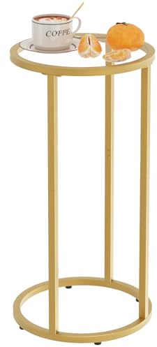 Easy Paws C Table Side End Table, Small Round Couch Sofa Tray Snack Table for Living Room, Bedroom,Accent Coffee Table,TV Tray Table for Small Space, Nightstand with Metal Frame(Gold)