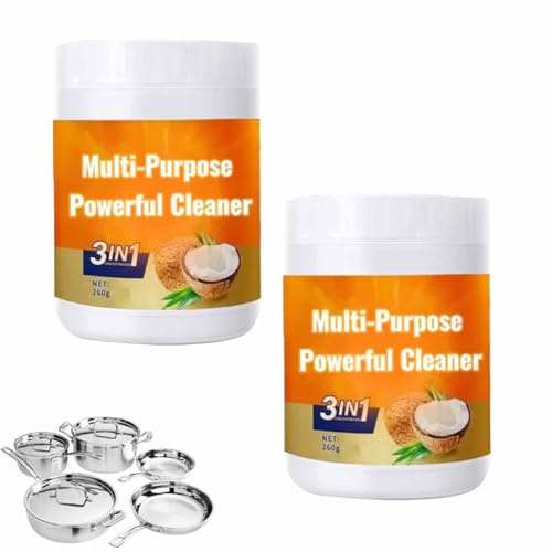 Limpiador multiusos potente para cocina,Pasta de limpieza y pulido de aceite de coco,Desengrasante Potente Para Cocina,crema limpiadora fuerte para grifos,azulejos,cocina,horno (2 piezas)