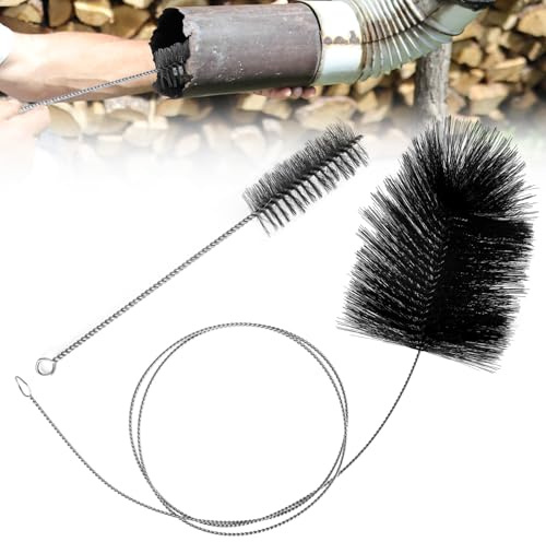 DMJJSD Ofenrohrbürste Kaminbesen 150 mm/180 mm 2Stück Schornsteinfeger Bürste/Kaminbürste mit Schubstange und 31cm Rohrbürste/Ofenbürste Schornsteinbesen für Schornsteinen, Kessel, Pipeline