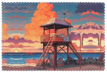 Placemats Set of 6 12x18in DDCXZPP Small Pavilion on The Beach Picture - Thick, Sturdy, for Dining, Kitchen, Hotel, Home, and Banquet Decorations