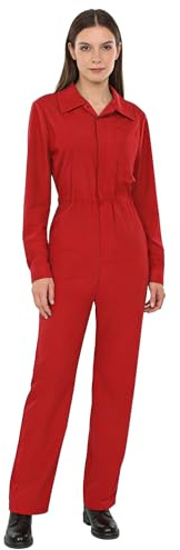 dPois Tuta Meccanico Protettiva Donna Jumpsuit Elastica in Vita Tuta Intera Meccanica Abbigliamento Protettiva Cantiere Agricoltura Horror Outfit Costume Carnevale Halloween Rosso S