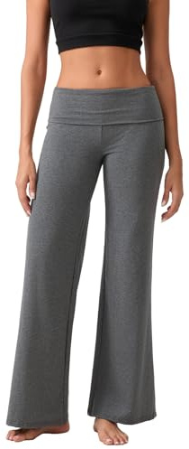 BEWECASU Women Lounge Yoga Pants Fold Over Low Waist Wide Leg Sweatpants Flare Leggings Bell Bottoms Y2K Foldover Pants