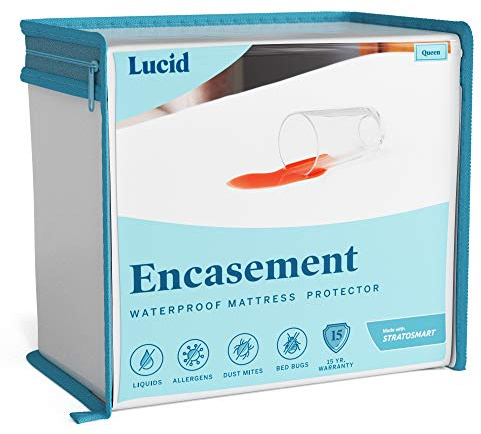 LUCID Zippered Mattress Encasement – Waterproof Full Size Mattress Protector – Fits Mattresses 6 to 18 Inches with Secure Elastic – Shields All 6 Sides – Quiet cover – White