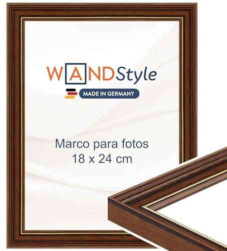 WANDStyle tavelram brun med guldkant 18x24 cm av trä i antik stil med stativ och hängare, fotoram Made in Germany - H182
