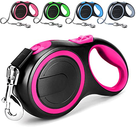 Extendable Dog Lead, Tangle-Free Retractable Dog Lead with Anti-Slip Handle 3m 5m 8m Long Anti Theft Dog Leads Strong Nylon Tape,Suitable for Small Medium Large Dogs Pink