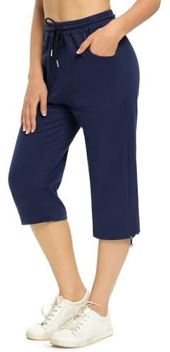 Totatuit Pantalones de Chándal Capri de Mujer Puro Algodón Pantalón
