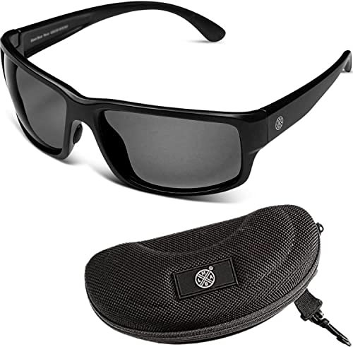 LMAB schwimmende Polbrille, Polarisationsbrille Angeln, Modell Iris, mit Etui und Tasche (Matte Black/Grey)