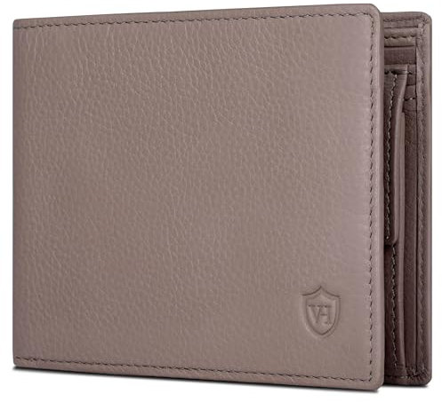 VON HEESEN Leder Geldbörse RFID Schutz I Echtleder Geldbeutel für Damen & Herren I Portemonnaie Brieftasche Wallet Portmonee (Taupe)