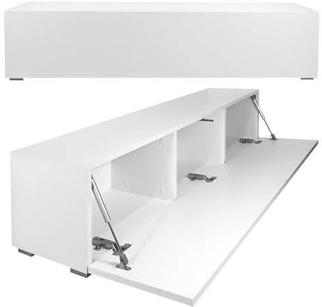 Milionmeblicom Fernsehtisch Fernsehschrank TV Verdeckter Griff mit Soft-Close Lowboard Hängeschrank- Hängend Oder Stehend für Wohnzimmer -Matt Weiß 30x135x30 HxBxT