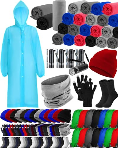 Jecery 160 Pcs Winter Homeless Care Package Supplies Bulk Blankets Beanies Gloves Socks for Donation Shelters Charity Giving(Classics)