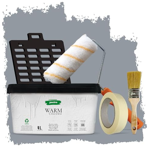PECTRO Pintura Una Capa 4L (6,3kg) - incluye Rodillo, Rejilla, Brocha y Cinta - Pintura Interior Paredes y Techos Mate, colores cálidos, lavable de gran durabilidad y cubrición