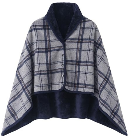 KBOPLEMQ Poncho, invernale, caldo, mantello da donna, in flanella, in pile, antivento, a maglia, oversize, invernale, in morbido spessore, aperto, a quadretti, per ufficio, casa, per donne e ragazze,