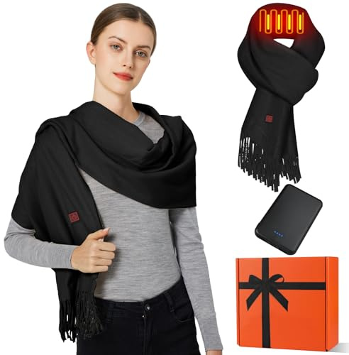 Qdreclod Bufanda calefactable Mujer Para y hombre con batería de 5000mAh, USB eléctrica bufanda mujer invierno, Recargable Bufanda térmica 3 Niveles De calor calentador de cuello (negro)