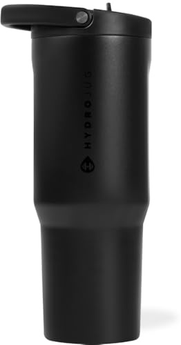 HydroJug Sport - Stainless Steel Tumbler with Straw, Vacuum Insulated, 40oz Leakproof Water Bottle, Ergonomic Design, Reusable, Dishwasher Safe, Rubber Base, Durable for Gym or Outdoors, Black