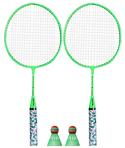 Cpolebev Badminton SchläGer für Kinder,FederbäLle SchläGer Sports Set mit 2 BäLlen für Kinder Spieler Drinnen Draussen Sport GrüN