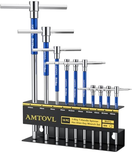 AMTOVL T-Handle Hex Allen Wrench Set - Metric, 10 Pcs 2mm-10mm, Sliding Handle, Chrome Vanadium Steel, with Aluminum Alloy Sleeves & Steel Storage Rack, for DIY, Mechanics, and Bicycle Enthusiasts
