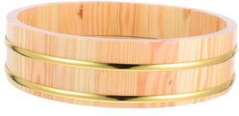 ROMISBABA Cuenco de Madera para Arroz Sushi con Borde Dorado Barril Tradicional Japonés Resistente y Ergonómico para Uso Restaurante y Cocina