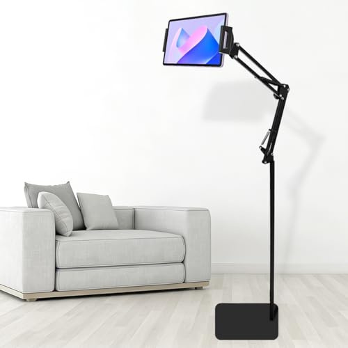 ASOUUNLD Supporto Tablet da Pavimento con Braccio Pieghevole,Supporto per Tablet e Cellulari da Pavimento - 360° Rotazione - Compatibile con Telefono/Tablet da 12 a 25 cm