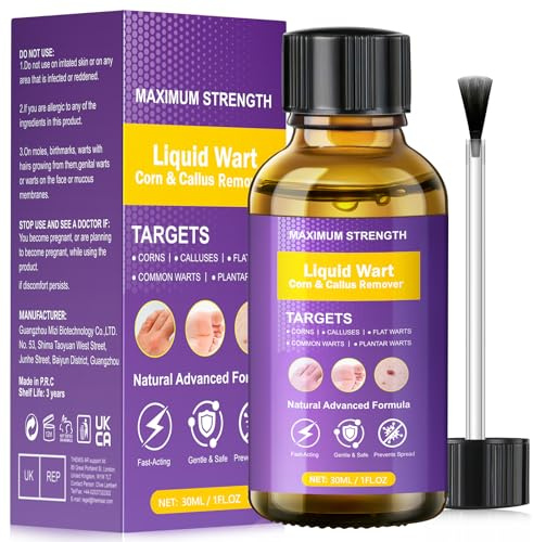 Wart Remover, Fast Acting Verruca Treatment for Hands and Feet, Effective Skin Tag Removal Kit, Gentle Treatment for Common Warts, Plantar Warts, Corns & Calluses (30ML)