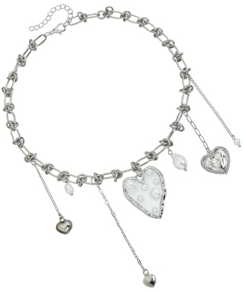 Collana di perle finte irregolari con design a forma di cuore, delicata catena a strati per clavicola, per ragazze e donne, dolce e moderna, versatile gioiello per il collo femminile