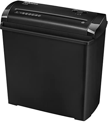 Fellowes Document Shredder for Home Use - 5 Sheet Strip Cut Paper Shredder for Home and Personal Use - Home Office Shredder with 11 Litre Bin - Powershred P-25s - Security Level P1 - Black