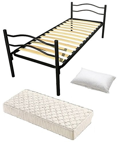 DOLCI SOGNI Rete Letto Singolo 80x190, Letto Ferro Battuto con Rete a Doghe, Letto con Testiera Inclusa, Letto Singolo con Materasso Waterfoam e Cuscino in Fibra Vergine - 100% Made in Italy