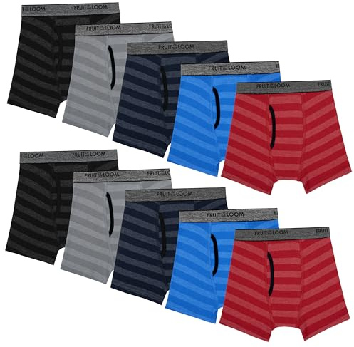 Fruit Of The Loom Boys And Toddler Briefs, Tag Free & Breathable Underwear, Assorted Color Multipacks Boxer, 10 Pack - Assorted Stripes, Medium US