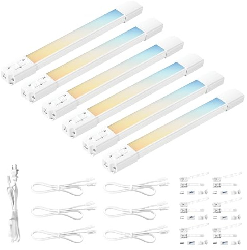 Parmida (6 Pack) LED Under Cabinet Lighting Kit, 12 Inch, 5CCT Color Selectable, 42W, Linkable Light Bar for Kitchen Counter Closet Shelf, Plug-In, On/Off Switch, Dimmable Damp Location Rated 120V ETL