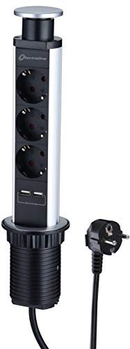 Electraline 62557 Tower Tischsteckdosenleiste 3-Fach + 2-Fach USB, komplett in Tischplatte versenkbar, versenkbare Steckdosenleiste, 2 M Kabel 3G1,5mm