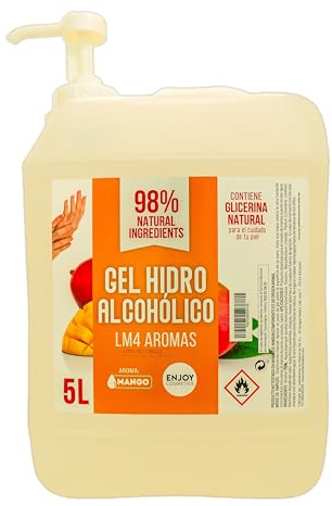 ENJOY COSMETICS - Gel Hidroalcohólico Aroma Suave a Mango 5L | 70% Alcohol | Con Glicerina Natural | Para el Cuidado de la Piel | 98% Ingredientes Naturales | Ideal para Casa y Comercios