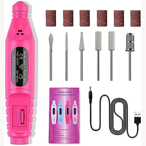USB Nail Files 6 in 1 Manicure Nail Drill Polishing Tools Nail Clipper Set for Exfoliating Grinding Sharpening Remove Nail Polish Pen Shape Manicure Pedicure Set Acrylic Nail Care Tools