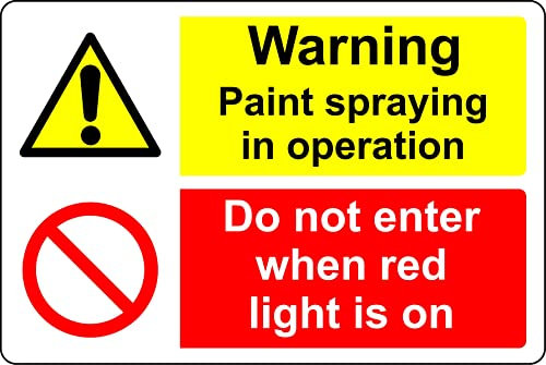Warning paint spraying in operation do not enter when red light is on Safety sign - Self adhesive sticker (400mm x 300mm)