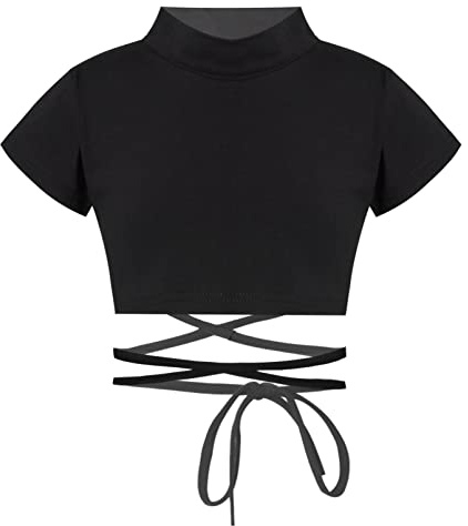inhzoy Top Deportivo con Manga Larga para Niñas Top Corto Informal con Espalda Abierta de Moda Camiseta Deportiva de Entrenamiento de Gimnasia E Negro 9-10 años