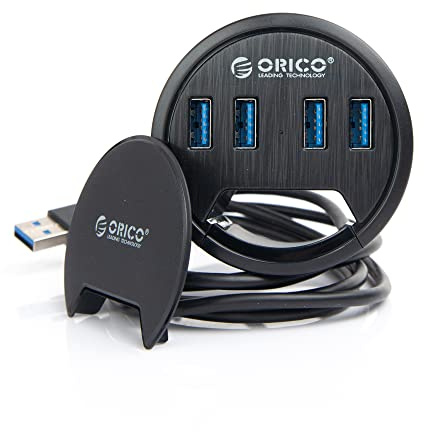 ORICO Hub USB Tisch-Hub Tisch Kabeldurchführung, 4X USB 3.0 Anschlüsse 4,9 Fuß Verlängerungskabel für Durchmesser 60 mm Loch, Desktop Kabeldurchführung(Schwarz)