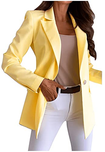 L9WEI Blazer Mujer Elegante Deportivo Blazer Corto Business Slim Fit Chaqueta de Traje Monocolor Saco Chaqueta para Tiempo Libre Fino Chaqueta Blazer