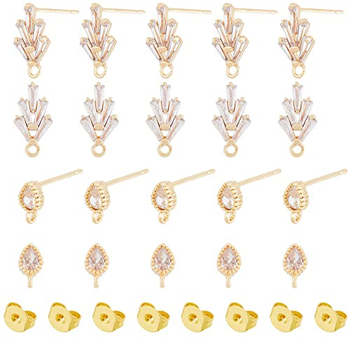 DICOSMETIC 16 Stück 2 Stile 18K Vergoldetes Gold OhrsteckerMessing Zirkonia Ohrringe Blatt Tropfen Zirkonia Ohrstecker Ohrringe Selber Machen Set Mit Ohrmuttern Für DIY Ohrring Schmuckherstellung