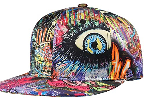 Visiera piatta regolabile, cappello classico snapback per uomo e donna, cappello da baseball hip hop unisex cappello da baseball con visiera piatta, Graffiti Rosso, S-3XL