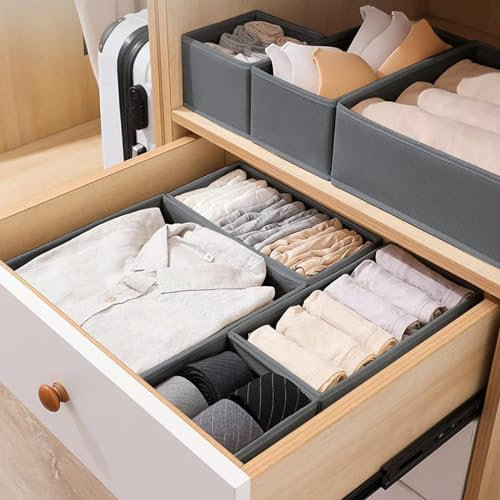 ORLISA 14er Set Schubladen Organizer kompatibel mit MALM andere Kommoden, Faltbare Aufbewahrungsboxen für Kleidung, Modular einsetzbar für Kleiderschrank Wickeltisch, Grau