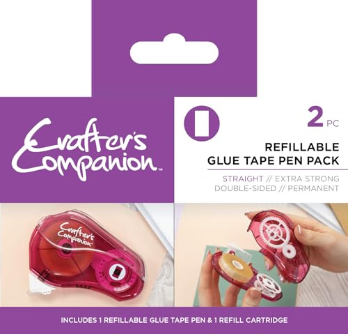 Crafter's Companion Refillable Adhesive Glue Tape Rollers - Straight - Long Lasting 30m Length - Permanent - Includes One Refill - Great for Cardmaking & Scrapbooking
