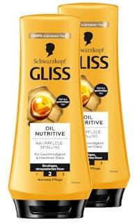 Gliss Spülung Oil Nutritive (2x 200 ml), Haarspülung nährt strohiges, strapaziertes Haar intensiv, Pflegespülung sorgt für perfekte Kämmbarkeit