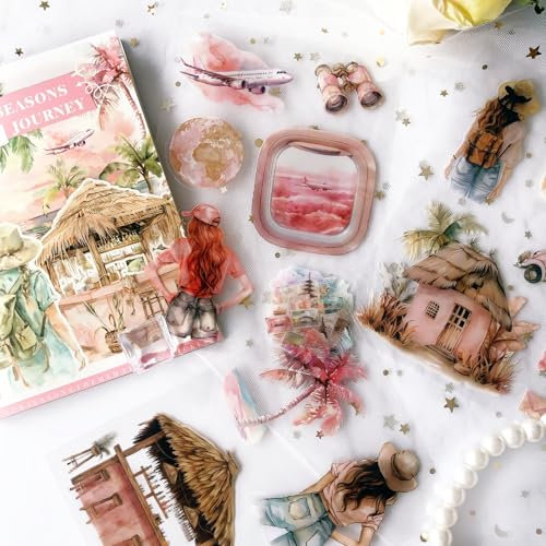 Scrapbooking Aufkleber Accessories 20 Blätter Scrapbooking Stickers Zubehör for Journaling,Bullet Journal Sticker for Scrapbooking, Bullet Journal Accessories，Fotoalbum Sticker（Travel Series4）