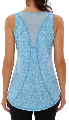 Wayleb Women's Loose Fit Workout Tops Racerback Tank Tops for Running Yoga Gym Breathable Quick Dry Mesh Backless S-3XL Blue