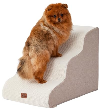 Beige Curved Dog Stairs Ramp for Small Dogs & Cats 17 H, 3-Step Dog Steps for Couch Sofa and Chair, Pet Stairs for Cats, Non-Slip Balanced Pet Steps