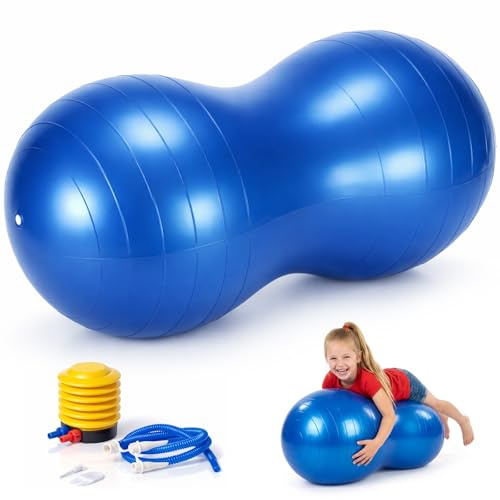 Peanut Ball Therapy with Pump, Sensory Gym Ball for Yoga, Pilates, Core Training & Balance, PVC Exercise Ball for Autism, Posture Fitness Equipment for Kids Children Adults (90x45CM) (Blue)