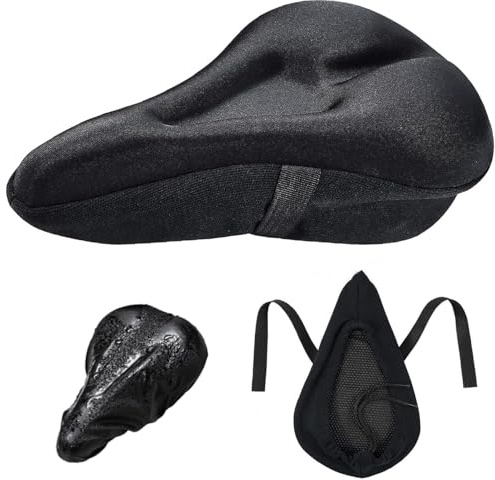 Bike Seat Cushion Cover, Soft and Wide Comfortable Bike Seat Bicycle Saddle, Water&Dust Resistant Exercise, Breathable & Extra Soft Memory Foam, for Indoor & Outdoor Cycling(Triangular Groove Style)