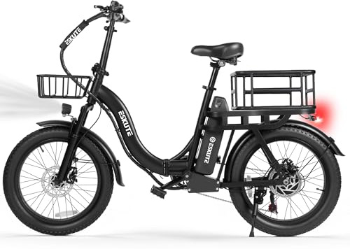 Elecby 1200W Peak Folding Electric Bike for Adults, 28MPH 48V 10.4Ah Removable Battery, 55-Mile Range, 20x3 Fat Tire, Step-Thru Ebike with Basket 7-Speed – Commuter E-Bike Black with Front & Basket