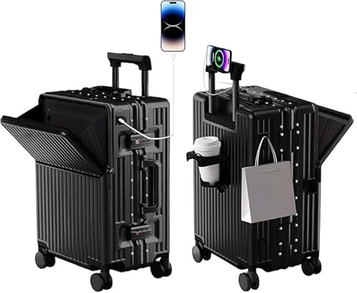 AIWEINY Valise Cabine de Voyage homologuée TSA, Coque Rigide en Polycarbonate, Cadre en Aluminium, résistante à la Pression, pour Bagages de 20'' 24'' 26'' (20‘’, Noir)