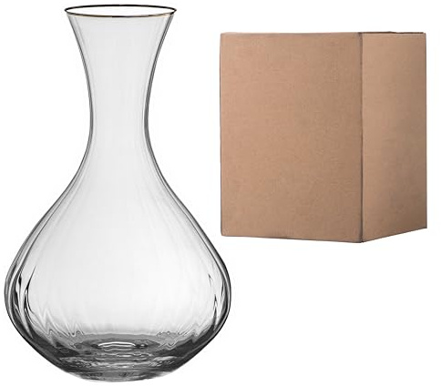 DIAMANTE Caraffa decanter in cristallo Mirage Gold, con bordo in vero oro, motivo a onde ottiche, fondo rotondo per aerazione, 1500 ml
